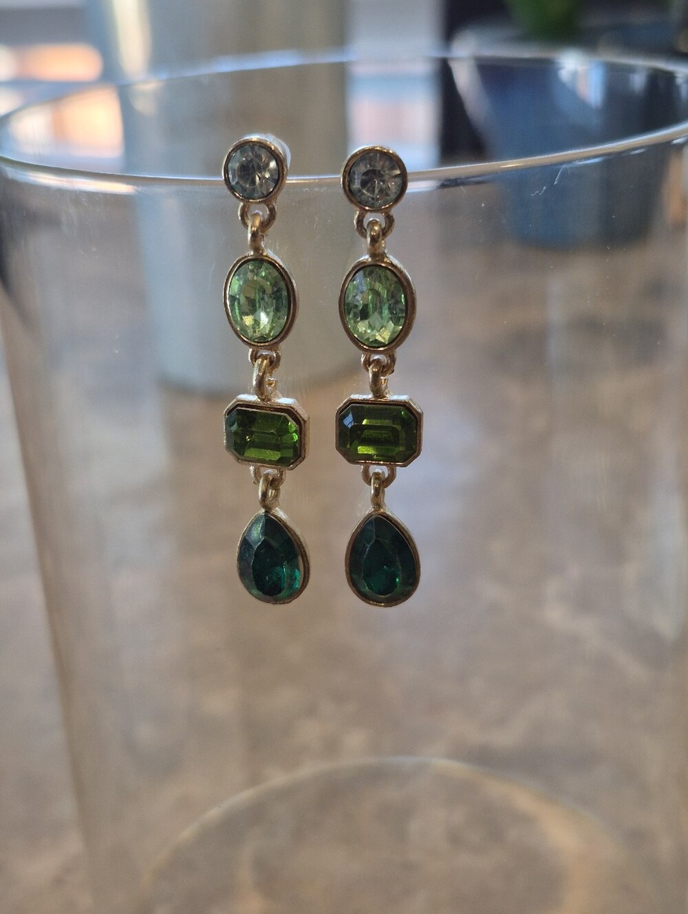 Gold-Tone Green Ombre Multi-Stone Drop Earrings
